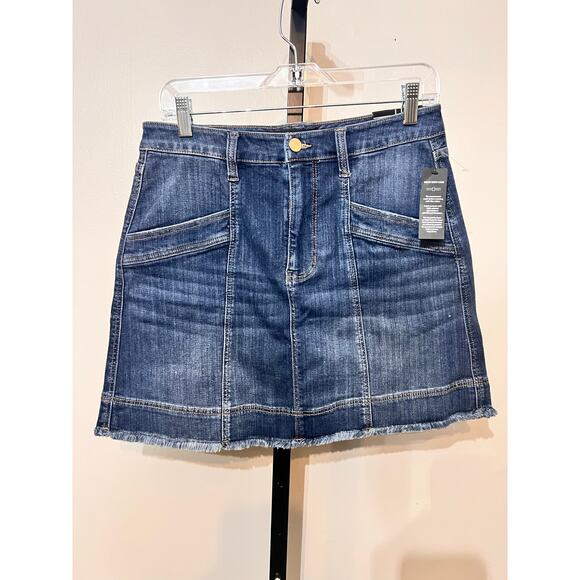 Liverpool Los Angeles Frayed Hem Denim Mini Skirt Blue Womens Petite Size 10/30 - Picture 2 of 8